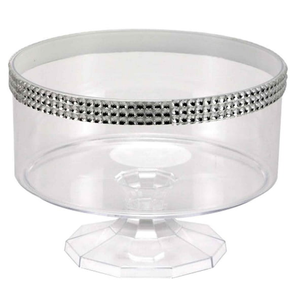 Trifle Small Clear Bowl Silver Rim Jewel Accent For Snacks & Cakes 80 oz