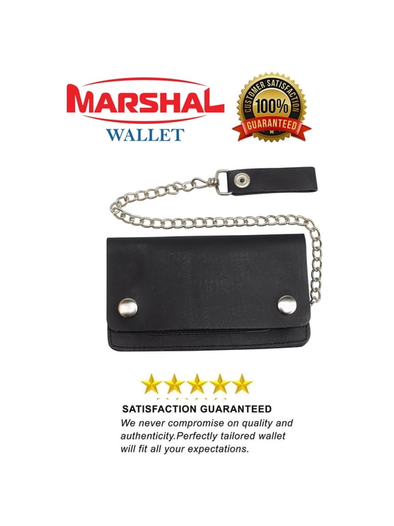 Trifold Biker's Large Wallet ID Card Holder With Chain Genuine Leather