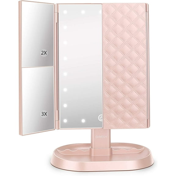 Trifold Lighted Vanity Makeup Mirror with 21 LED Lights,1x/2x/3x Magnification and Touch Screen Dimming,Two Power Supplies Makeup Mirror, Gift for Women