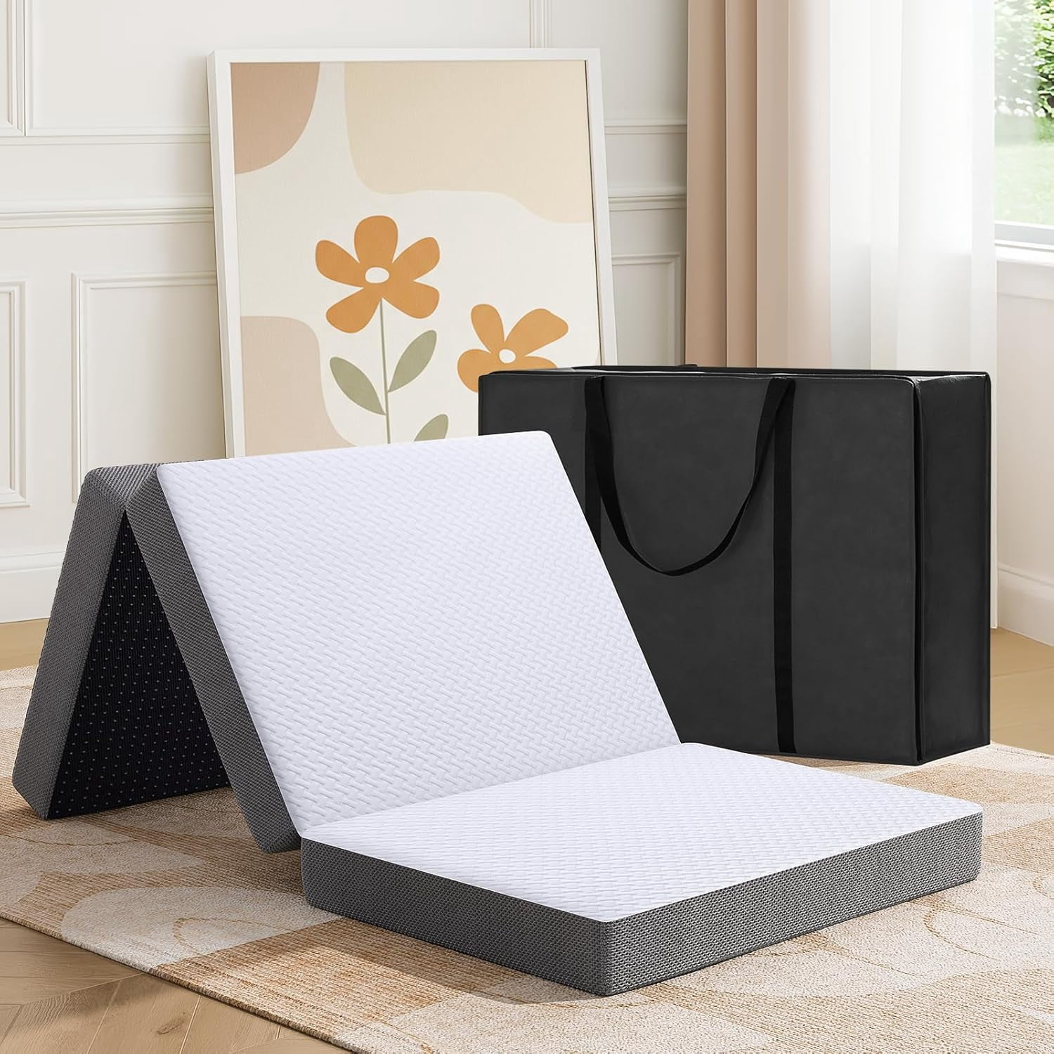 Trifold Mattress, 3 Inch Memory Foam Foldable Mattress with Washable ...