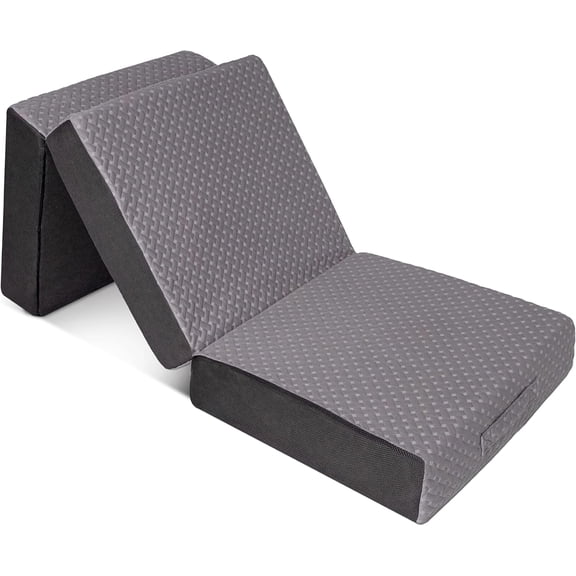 Trifold Mattress, Single Size, 6 inch, Portable Foldable Mattress with Memory Foam & Washable Cover, Tri-Folding Floor Bed, Camping, Fold Up Guest Bed, RV Travel, Sleepovers, 75" x 25"