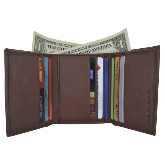 Trifold Mens Leather Wallet W/2 Outside ID Windows 3655