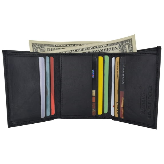 Trifold Mens Leather Wallet W/2 Outside ID Windows 3655