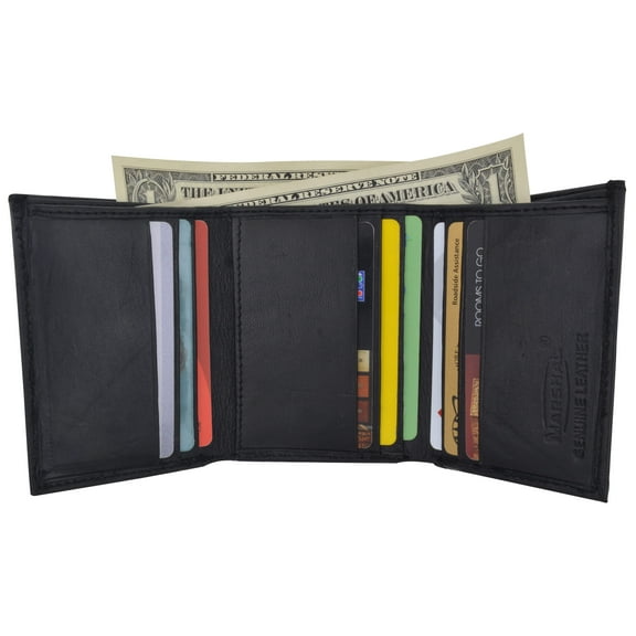 Trifold Mens Leather Wallet W/2 Outside ID Windows 3655