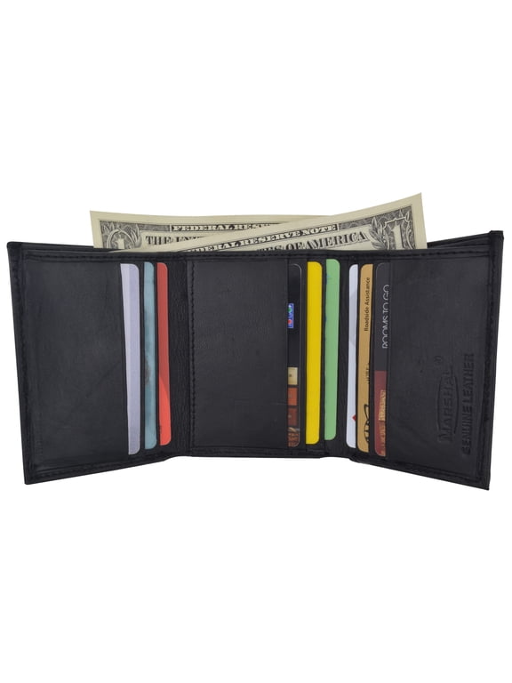 Trifold Mens Leather Wallet W/2 Outside ID Windows 3655