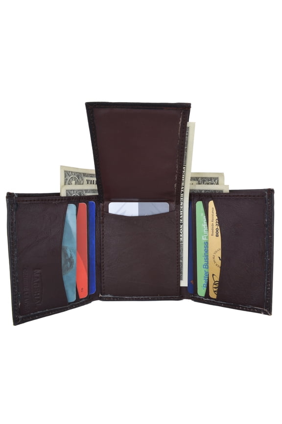 Trifold Middle Flap ID Lambksin Leather Wallet 3755