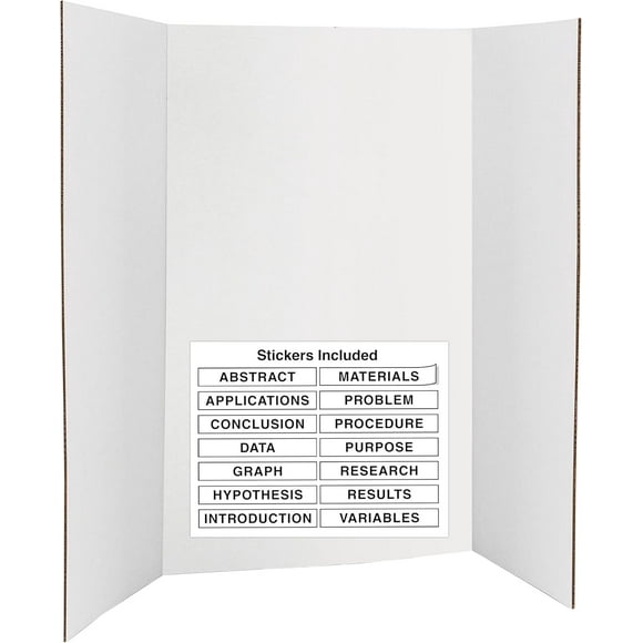 Trifold Poster Board 36" x 48" White Presentation Board - Self-Adhesive Science Subtitles Included - Science Fair Display Boards, for School, Fun Projects and Business Presentations - by