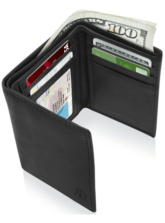 Trifold Wallets For Men RFID - Leather Slim Mens Wallet With ID Window Front Pocket Wallet Gifts For Men