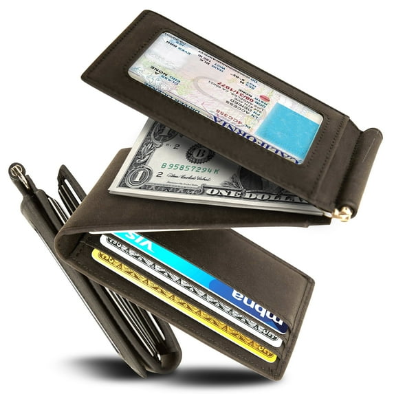 Trifold Wallets For Men With Removable Money Clip RFID - Vegan Leather Slim Mens Wallet With ID Window Front Pocket Wallet Gifts For Men