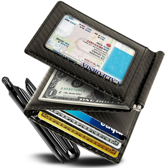 Trifold Wallets For Men With Removable Money Clip RFID - Vegan Leather Slim Mens Wallet With ID Window Front Pocket Wallet Gifts For Men