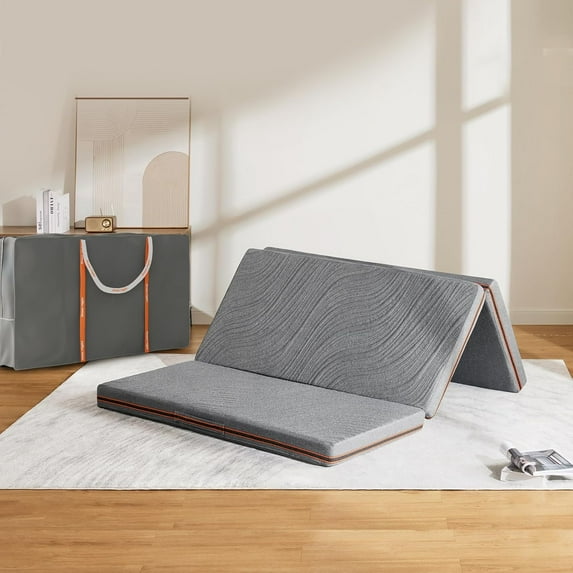 Trifolding Mattress with Storage Bag - 4 Inch Grey Twin Size Memory Foam Mattress with Washable Cover | Foldable Memory Foam Topper Portable for RV, Travel, Guest Bed