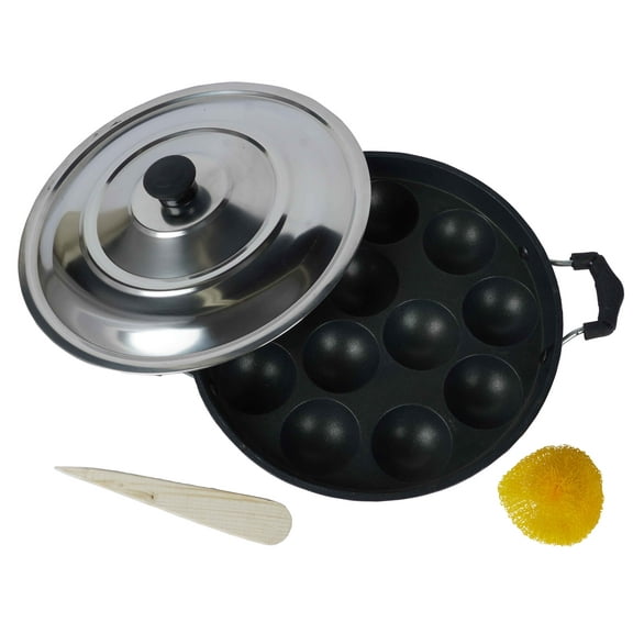 Trifri Appam Patra Paniyaram Non,stick Cookware Pancake Pastry Pan Appachetty With Handle And Lid