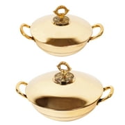Trifri Indian Traditional Serving KadaiWith HandleAuthentic Dinnerware Tableware Utensil Set Of 2 Brass ServingKarahi