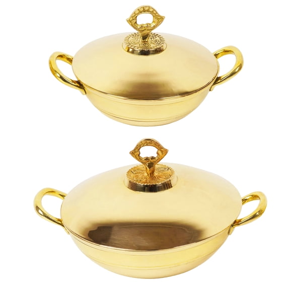 Trifri Indian Traditional Serving KadaiWith HandleAuthentic Dinnerware Tableware Utensil Set Of 2 Brass ServingKarahi