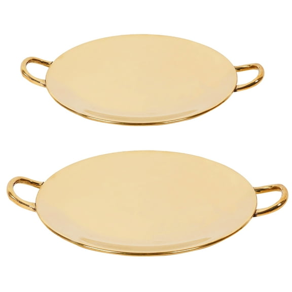 Trifri Indian Traditional Serving TawaWith HandleAuthentic Dinnerware Tableware Utensil Set Of 2 Brass ServingUtensil