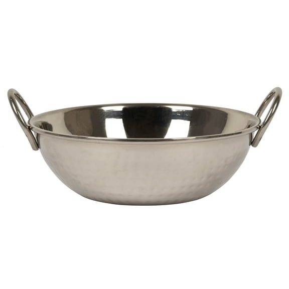 Trifri Stainless Steel Kadai With Handle Authentic Indian Hammered Design Serving Bowl Dinnerware Karahi Classic Everyday Chefs Utensil