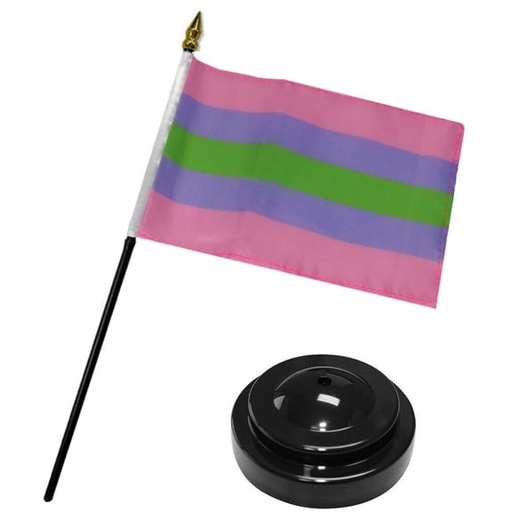 Trigender Pride LGBTQIA 4"x6" Flag Desk Table Plastic Stick Black Base