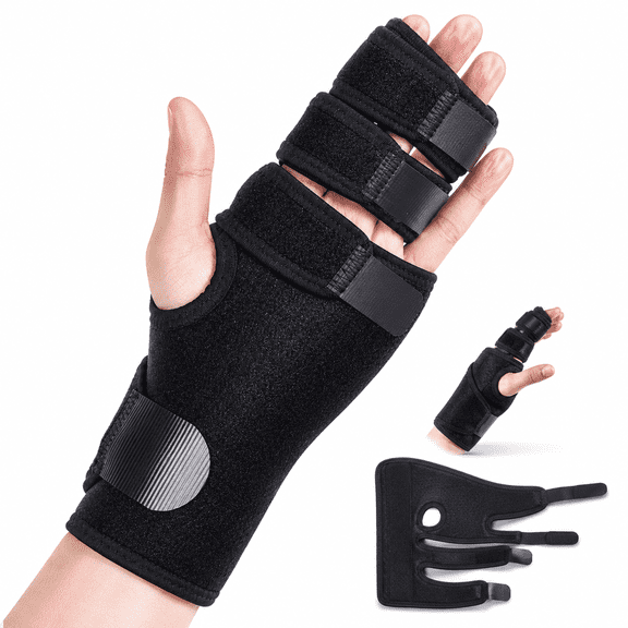 Trigger Finger Splint,Three Finger Brace for Index,Middle,Ring or Little Finger,Adjustable Hand Splint for Broken Fingers,Finger Straightener for Arthritis Contractures(Right)