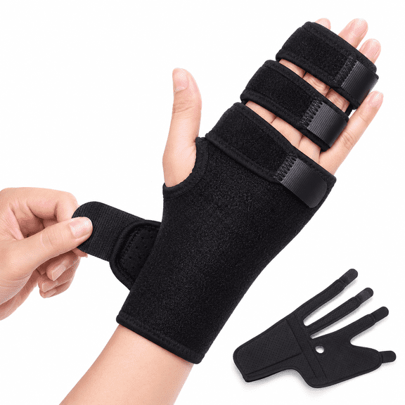 Trigger Finger Splint,Three Finger Brace for Index,Middle,Ring or Little Finger,Adjustable Hand Splint for Broken Fingers,Finger Straightener for Arthritis Contractures(Left)