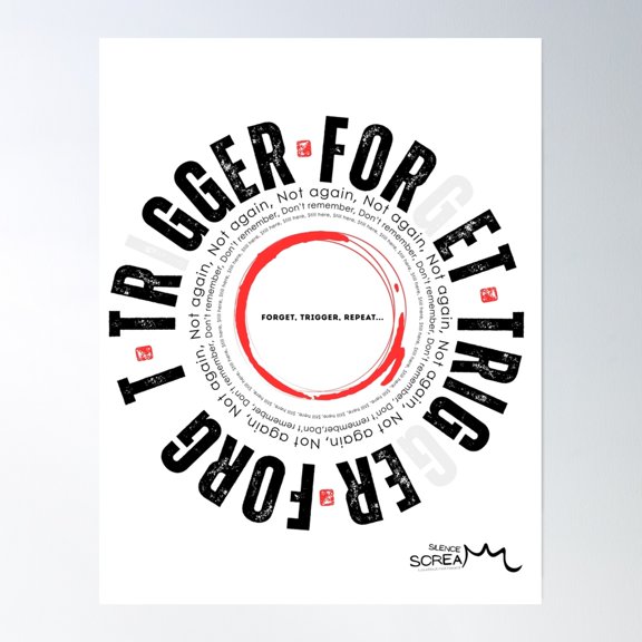 Trigger • Forget – Emotional Trauma Typography Art | Silence Scream Series Poster Wall Art, Modern Wall Decor, 16x24 UNFRAMED