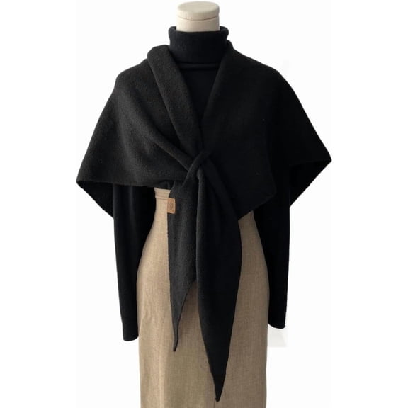 Trigle Scarf with Wool, Women's Shawl Wraps Open Front Cardigan, Chic Shawl with Loop, Solid Color, Neck-Warm