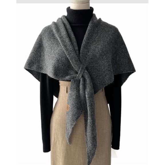 Trigle Scarf with Wool, Women's Shawl Wraps Open Front Cardigan, Chic Shawl with Loop, Solid Color, Neck-Warm