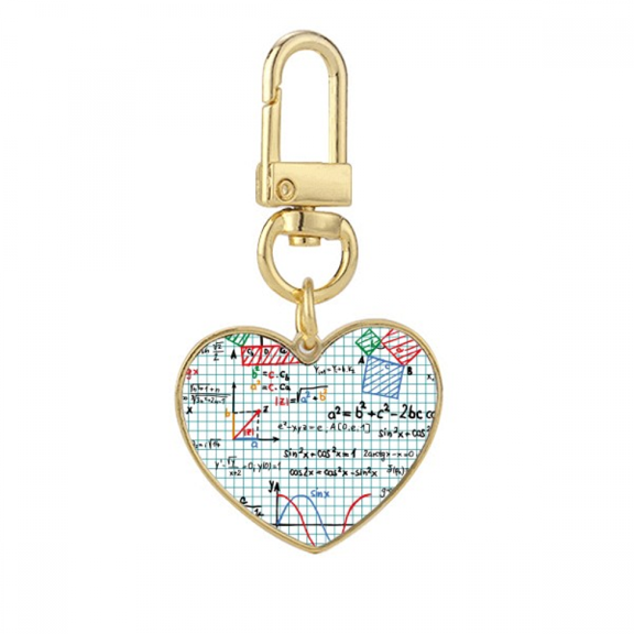 Trigonometric Function Mathematical Formulas Gold Heart Keychain Metal Keyring Holder