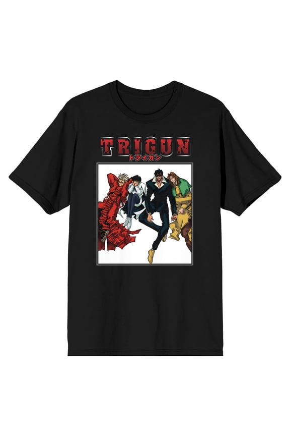 Trigun Character Group Crew Neck Short Sleeve Men's Black T-shirt-Large