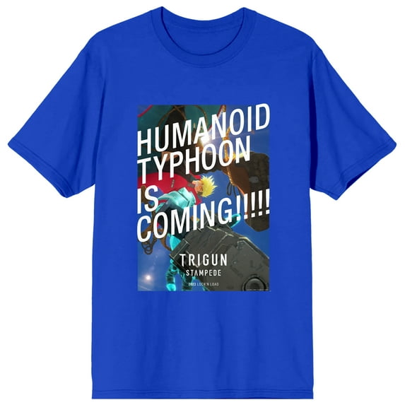 Trigun Stampede Humanoid Typhoon Is Coming Crew Neck Short Sleeve Royal Blue Women's T-shirt-Large