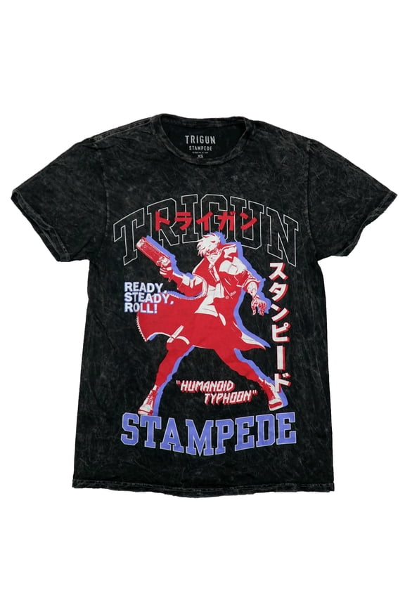 Trigun Stampede Mens T-Shirt -Ready, Steady, Roll! Blue Red Vash