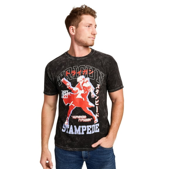 Trigun Stampede Vash Humanoid Typhoon Men's Black Mineral Wash Oversized Crew Neck Short Sleeve T-shirt-Medium