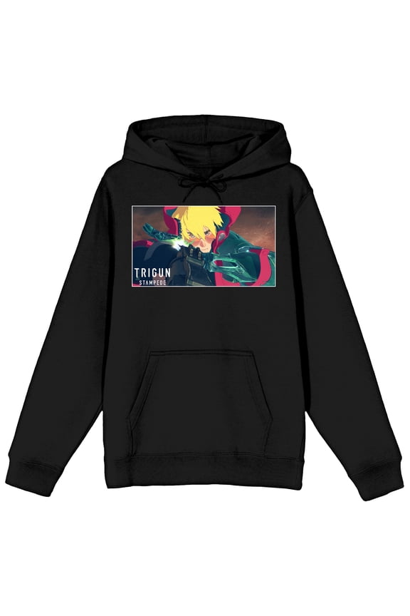 Trigun Stampede Vash & Logo Long Sleeve Black Adult Hooded Sweatshirt -XL