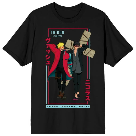 Trigun Stampede Vash & Nicholas Men's Black Crew Neck Short Sleeve T-shirt-Medium