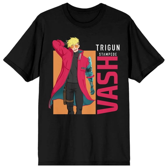 Trigun Stampede Vash On Rectangle Block Crew Neck Short Sleeve Women's Black T-shirt-Medium