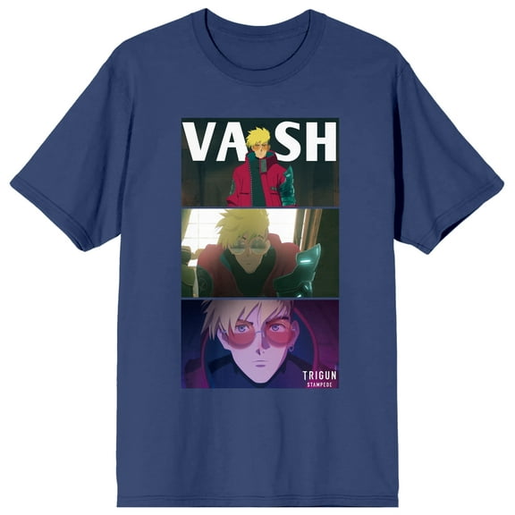 Trigun Stampede Vash Screenshot Crew Neck Short Sleeve Navy Women's T-shirt 
-Large