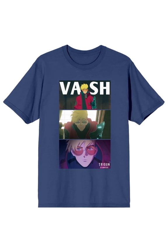 Trigun Stampede Vash Screenshot Crew Neck Short Sleeve Navy Women's T-shirt
-Small