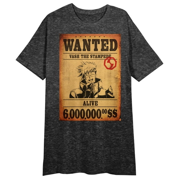 Trigun Stampede Vash Wanted Poster Crew Neck Short Sleeve Black Heather Women's Night Shirt-Medium