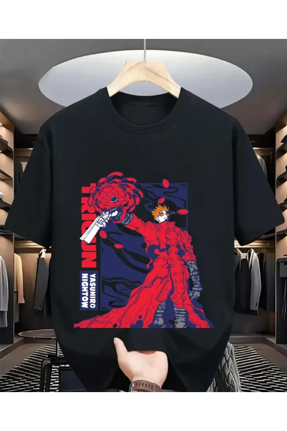 Trigun T-shirt Vash The Stampede Moon Funny COMEDY Anime Manga Gift Black Shirt