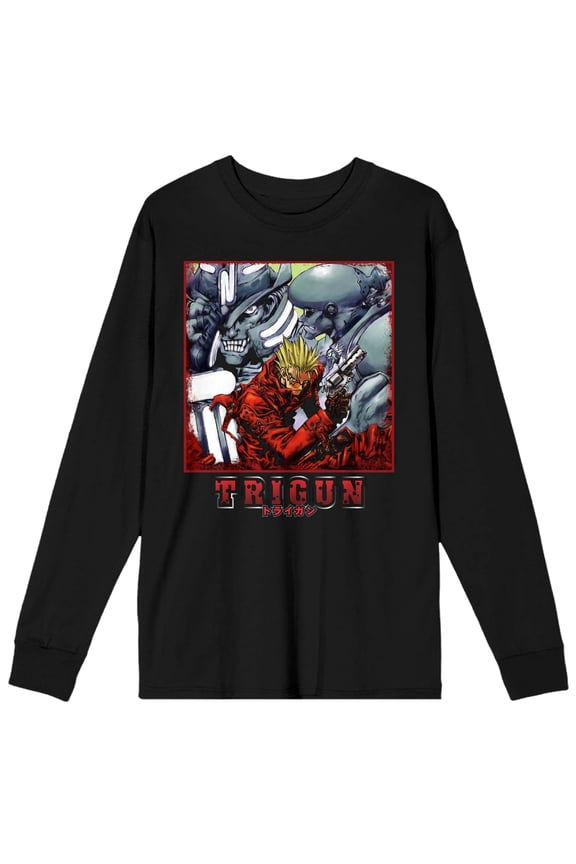 Trigun Vash The Stampede Crew Neck Long Sleeve Black Adult Tee-Medium