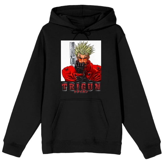 Trigun Vash With Gun Long Sleeve Black Adult Hooded Sweatshirt-Small