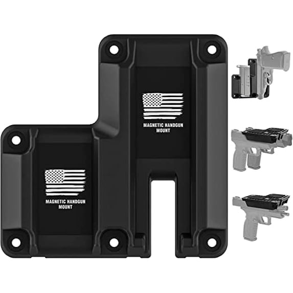 Trigzone 2 in 1 Quick Draw Gun Magnet Mount & Holster, Flattop Powerful 45 Lbs Rated Magnetic Gun Mount for Home Office Use Gun Magnet for Vehicle, Cabinet, Truck, Table, Car, and Handgun Magnet