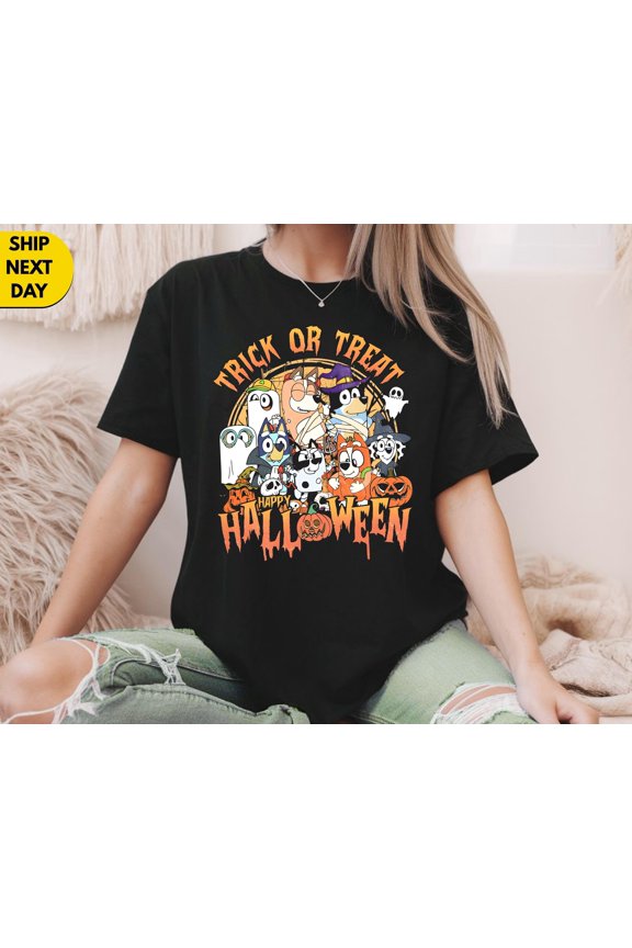 Trik Or Tre@T Shirtcartoon Characters Tee, Family Shirtghosts And Pumpkins,Fall Trik Or Tre@T Tee,Spooky Family Shirt
