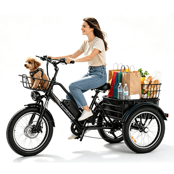 Trikora Electric Tricycle for Adults, 3-Wheel Electric Trike 350W(Peak 700W) Motor, 48V13Ah Battery, 20"x3" Disc brakes, 20MPH, Rear Basket & Differential