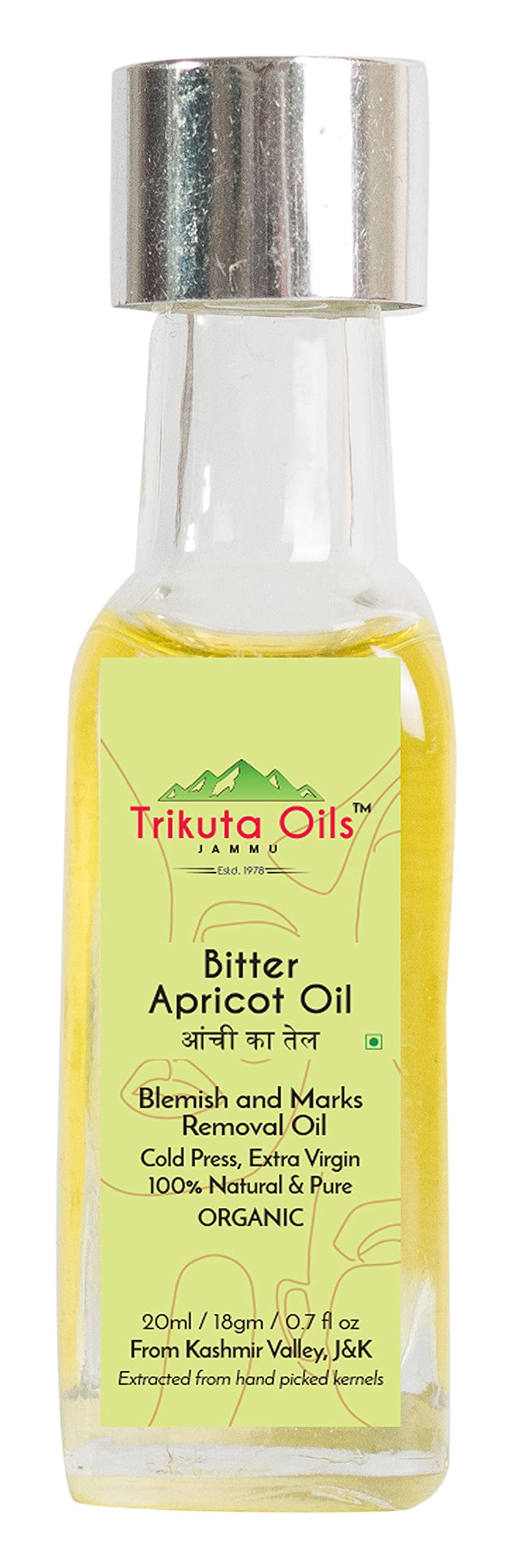 Trikuta Oils Jammu Cold Pressed Bitter Apricot Oil Natural Extra