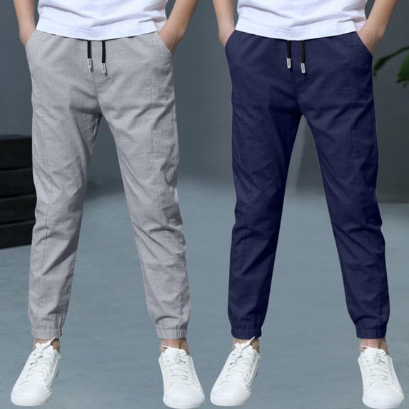 Trikvn 2-Pack Boys Jogger Pants Casual Athletic Sweatpants with Drawstring Elastic Waist and Pockets Lightweight Activewear Trousers for Kids Running School