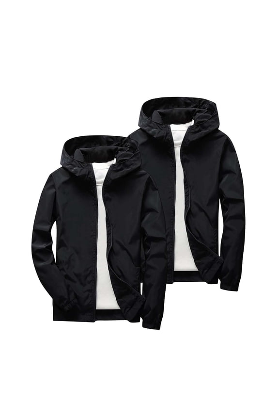 2-Pack Kids Rain Jacket Boys Girls Lightweight Windbreaker Jackets Hooded Zip Up Windproof Coats Casual Outdoor Activewear with Pockets Spring Fall Outerwear Set