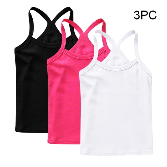 Trikvn 3 Pack Girls Tank Tops Racerback Sleeveless Athletic Soft Child Shirts Casual Summer Activewear Basic Cotton Sports Tees for Kids Gym Yoga