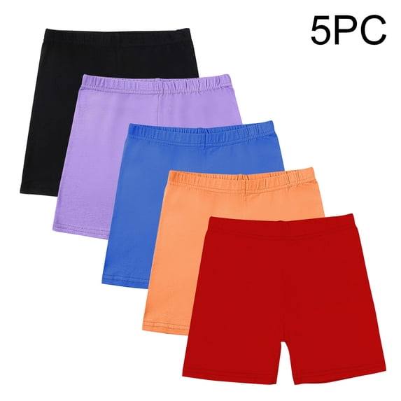 Trikvn 5-Pack Girls Biker Shorts Elastic Waist Breathable Play Shorts Multi-Pack High Stretch Dance Yoga Workout Activewear Comfortable Under Skirt Dress Playground Summer Casual Shorts