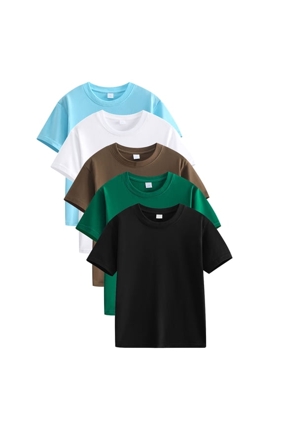 5 Pack Girls T Shirts Tween Short Sleeve Crewneck Basic Soft Cotton Tees Multipack Breathable Summer Solid Youth Everyday Comfy Tops