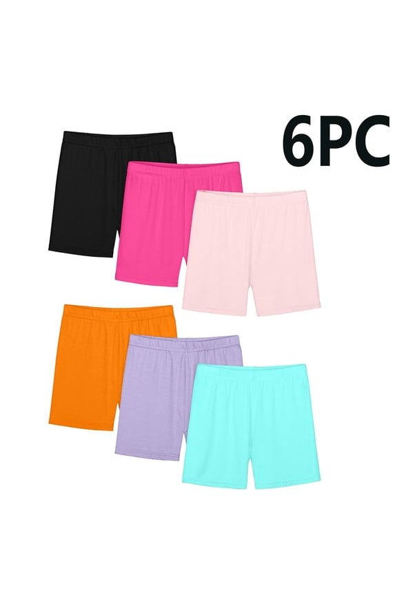 6 Pack Girls Biker Shorts Elastic Waist Comfortable Lightweight Summer Wear Everyday Basic Playwear Activewear Yoga Running Gym Athletic Shorts